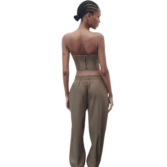 ZARA POPLIN TROUSERS WITH ADJUSTABLE HEMS KHAKI SIZE M | 1971/030 - Picture 4 of 4